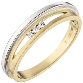 Ring Damenring mit weißen Zirkonia, 3-reihig 375 Gold Gelbgold Weißgold mattiert