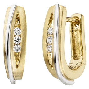 Creolen Ohrringe mit weißen Zirkonia 375 Gold Gelbgold Weißgold bicolor mattiert
