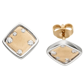 Ohrstecker Ohrringe Quadrat Zirkonia weiß 375 Gold Weißgold Rotgold bicolor matt Ohrstecker Ohrringe Quadrat Zirkonia weiß 375 Gold Weißgold Rotgold bicolor matt