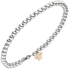 4mm Armband Kugelkette, Anhänger Engel 585 Gold Weißgold Rotgold, teilmatt, 19cm 4mm Armband Kugelkette, Anhänger Engel 585 Gold Weißgold Rotgold, teilmatt, 19cm