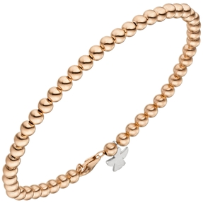 4mm Armband Kugelkette, Anhänger Engel 585 Gold Rotgold Weißgold, teilmatt, 19cm
