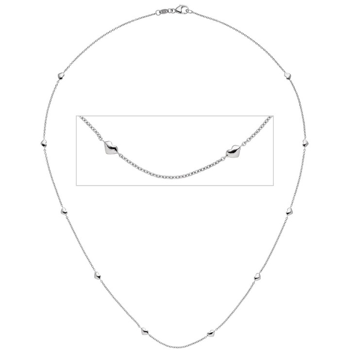 1,1mm Collier Herzchen aus 585 Weißgold 45cm