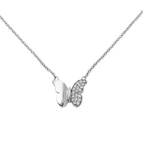 Collier Ankerkette, Schmetterling mit 20 Diamanten Brillanten, 585 Gold Weißgold