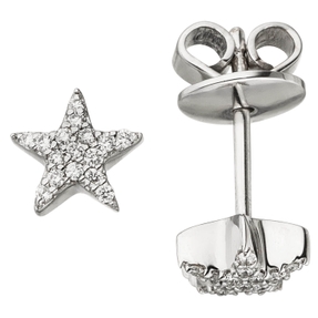 Ohrstecker Ohrringe Sternchen mit 32 Diamanten Brillanten, 585 Gold Weißgold