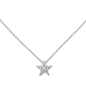 Collier Ankerkette, Sternchen mit 16 Diamanten Brillanten, 585 Gold Weißgold