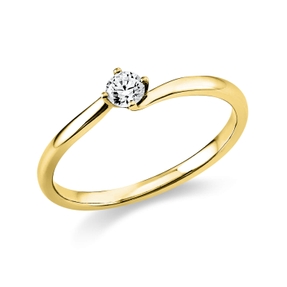 Solitaire Ring aus 585 Gold Gelbgold Brillant 0,15ct TW-SI B:2mm 4er-Krappe