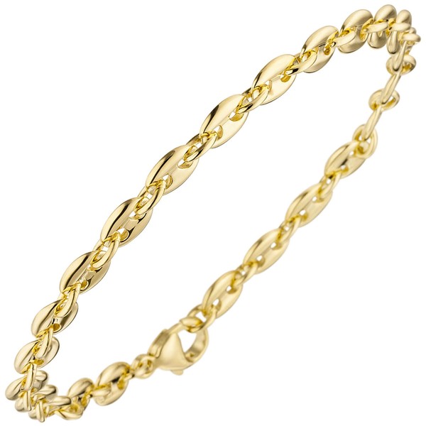 6mm x 4mm Armkette Kaffeebohnen 585 Gelbgold 21cm