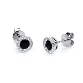 Ohrstecker rund aus 750 Weißgold 2 Saphire 0,73ct blau 28 Brillanten 0,17ct TW-SI
