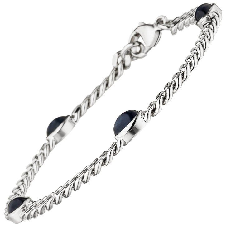 4,8mm Armkette mit blauem Safir 585 Weißgold 19cm