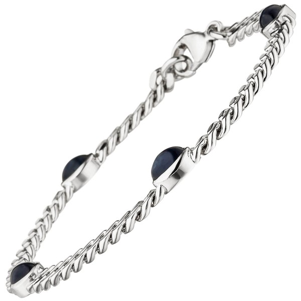 4,8mm Armkette mit blauem Safir 585 Weißgold 19cm