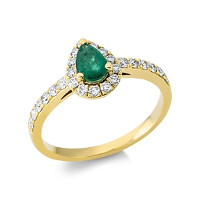 Ring Tropfen 750 Gelbgold Smaragd 0,34ct grün 25 Brillanten 0,41ct TW-SI B:9,3mm
