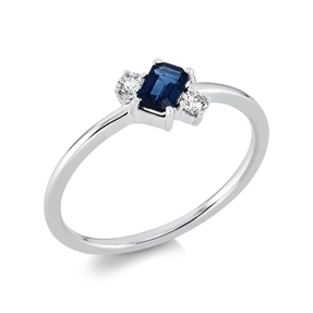 Ring aus 750 Weißgold Saphir 0,32ct blau 2 Brillanten 0,08ct TW-PI B:6,8mm