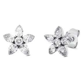 Ohrstecker Blumen aus 750 Weißgold 12 Diamanten 0,99ct TW-SI 8,8x8,6mm