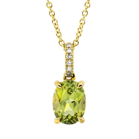Collier aus 750 Gelbgold Peridot 1,31ct grün 6 Diamanten 0,02ct TW-SI L:45cm