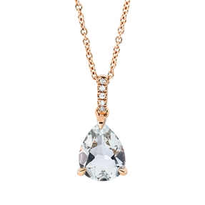 Collier Tropfen 750 Rotgold Amethyst 1,5ct grün 5 Diamanten 0,02ct TW-SI L:45cm