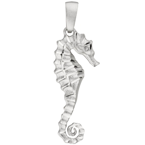 Anhänger Seepferdchen 3D-geformt aus 925 Silber, Halsschmuck teilmattiert
