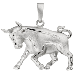 Anhänger Sternzeichen Stier aus 925 Silber, Halsschmuck rhodiniert teilmattiert