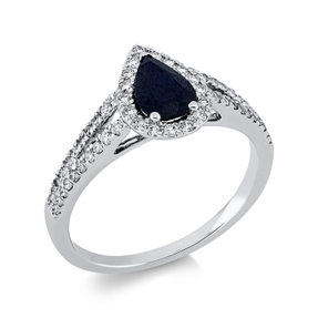 Ring Tropfen 750 Weißgold Saphir 0,82ct blau 57 Diamanten 0,34ct TW-SI B:10,4mm