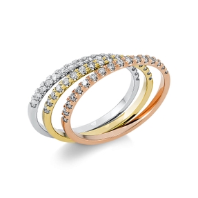 Halb-Memoire Ring 3 Halb-Memoire Ringe 750 Gold gelb/weiß/rot 51 Brillanten 0,5ct TW-SI
