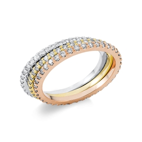 Memoire Ring 3 Memoire Ringe aus 750 Gold gelb/weiß/rot 120 Brillanten 1,2ct TW-SI