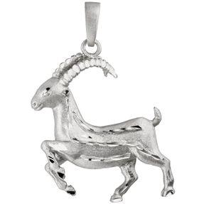 Anhänger Sternzeichen Steinbock aus 925 Silber, Halsschmuck rhodiniert teilmatt