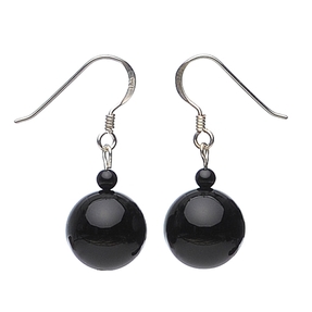 Ohrringe Ohrhänger aus Onyx & 925er Silber schwarz glatt glänzend Ohrschmuck