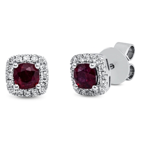 Ohrstecker 750 Weißgold 2 Rubine 0,67ct rot 32 Brillanten 0,19ct TW-SI 6,5x6,5mm