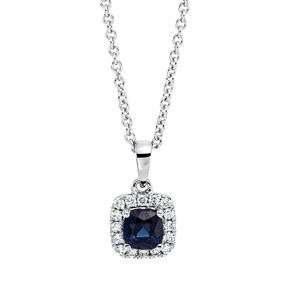 Collier aus 750 Weißgold Saphir 0,4ct blau 16 Brillanten 0,1ct TW-SI L:45,7cm