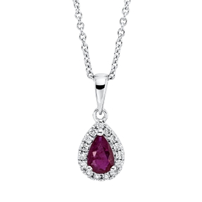 Collier Tropfen 750 Weißgold Rubin 0,36ct rot 15 Brillanten 0,11ct TW-SI L:45,7cm Collier Tropfen 750 Weißgold Rubin 0,36ct rot 15 Brillanten 0,11ct TW-SI L:45,7cm