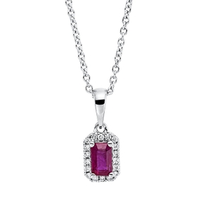 Collier aus 750 Weißgold Rubin 0,32ct rot 18 Brillanten 0,07ct TW-SI L:45,7cm