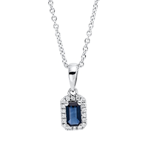 Collier aus 750 Weißgold Saphir 0,3ct blau 18 Brillanten 0,07ct TW-SI L:45,7cm