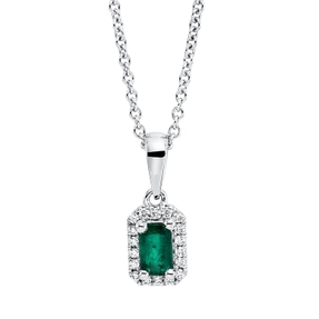 Collier aus 750 Weißgold Smaragd 0,29ct grün 18 Brillanten 0,07ct TW-SI L:45cm