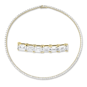 Collier aus 750 Gelbgold 114 Diamanten Smaragd-Schliff 16,9ct TW-SI L:42cm