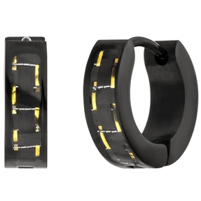 Creolen 13,4mm Klappcreolen aus Edelstahl, schwarz lackiert mit Carbon-Einlagen Creolen 13,4mm Klappcreolen aus Edelstahl, schwarz lackiert mit Carbon-Einlagen