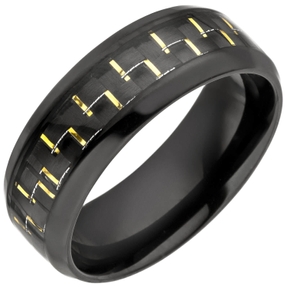 Ring Herrenring aus Edelstahl schwarz lackiert mit Carbon-Einlagen Fingerschmuck Ring Herrenring aus Edelstahl schwarz lackiert mit Carbon-Einlagen Fingerschmuck