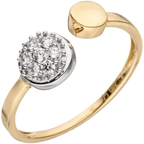 Ring offener Damenring, weiße Zirkonia 375 Gold Gelbgold Goldring Fingerschmuck