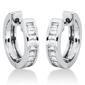 Creolen aus 750 Weißgold 20 Diamanten Baguette-Schliff 0,68ct TW-SI 14x1,8mm