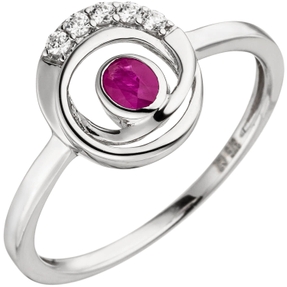Ring Damenring mit rotem Rubin weiße Zirkonia 375 Gold Weißgold Fingerschmuck