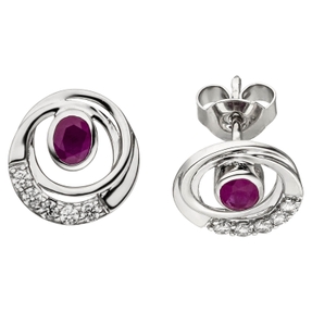 Ohrstecker Ohrringe, rote Rubine weiße Zirkonia 375 Gold Weißgold Ohrschmuck