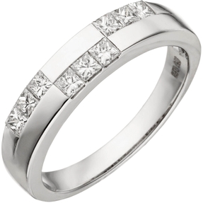 Ring Damenring mit 9 Brillanten Diamanten im Carree-Schliff 585 Gold Weißgold