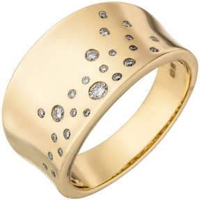 Ring Damenring mit 25 Diamanten Brillanten, breit gewölbt, 585 Gold Gelbgold
