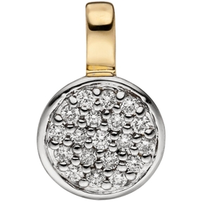 Anhänger Halsschmuck mit 19 Diamanten Brillanten 585 Gold Gelbgold, rhodiniert
