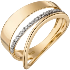Ring eleganter Damenring 3-reihig mit 24 Diamanten Brillanten 585 Gold Gelbgold