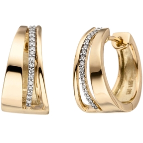 Creolen Klappcreolen mit 34 Diamanten Brillanten, 3-reihig, 585 Gold Gelbgold Creolen Klappcreolen mit 34 Diamanten Brillanten, 3-reihig, 585 Gold Gelbgold