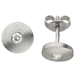 Ohrstecker Ohrringe runde Plättchen mit 2 Diamanten Brillanten 950 Platin, matt Ohrstecker Ohrringe runde Plättchen mit 2 Diamanten Brillanten 950 Platin, matt