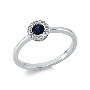 Ring aus 750 Weißgold Saphir 0,28ct blau 14 Brillanten 0,08ct TW-SI Ø6,4mm