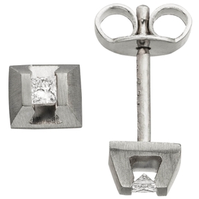 Ohrstecker Ohrringe Zange mit 2 Diamanten im Princess-Schliff, 950 Platin, matt Ohrstecker Ohrringe Zange mit 2 Diamanten im Princess-Schliff, 950 Platin, matt