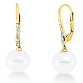 Ohrschmuck 750 Gelbgold 2 Süßwasser-Perlen 10mm weiß 12 Brillanten 0,07ct TW-SI