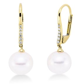 Ohrschmuck aus 750 Gelbgold 2 Südsee-Perlen 10mm weiß 12 Brillanten 0,07ct TW-SI