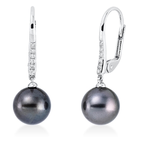Ohrschmuck aus 750 Weißgold 2 Tahiti-Perlen 9mm grau 12 Brillanten 0,07ct TW-SI